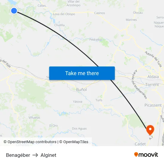 Benagéber to Alginet map