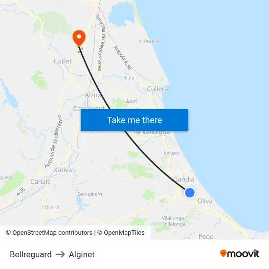 Bellreguard to Alginet map