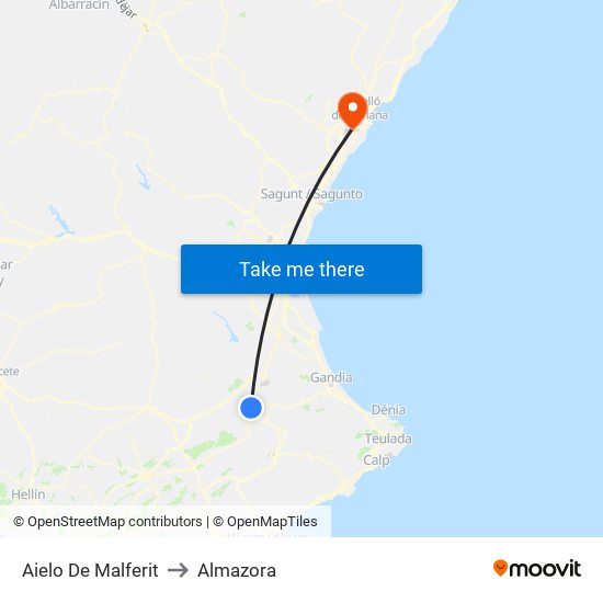 Aielo De Malferit to Almazora map