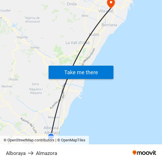 Alboraya to Almazora map