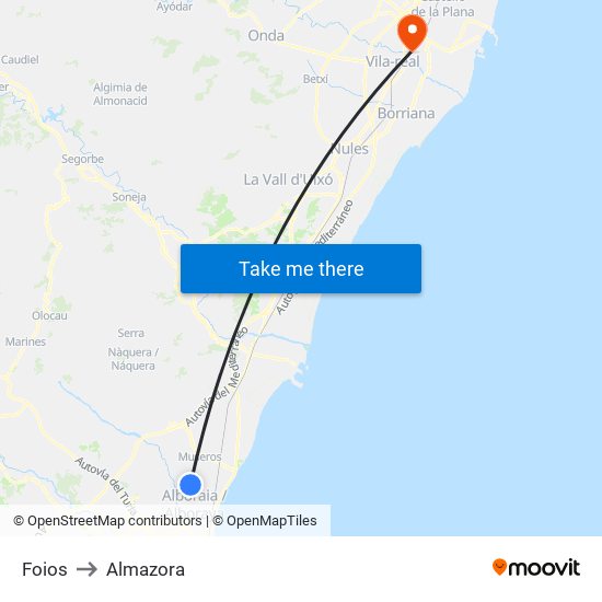 Foios to Almazora map