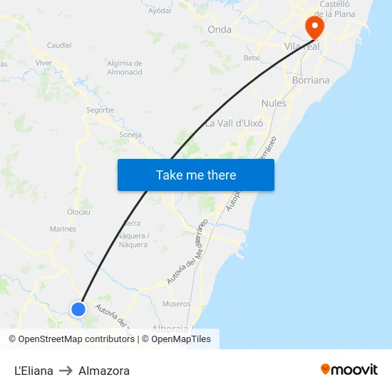 L'Eliana to Almazora map