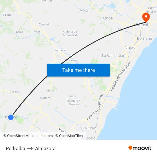 Pedralba to Almazora map