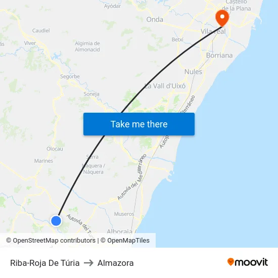 Riba-Roja De Túria to Almazora map