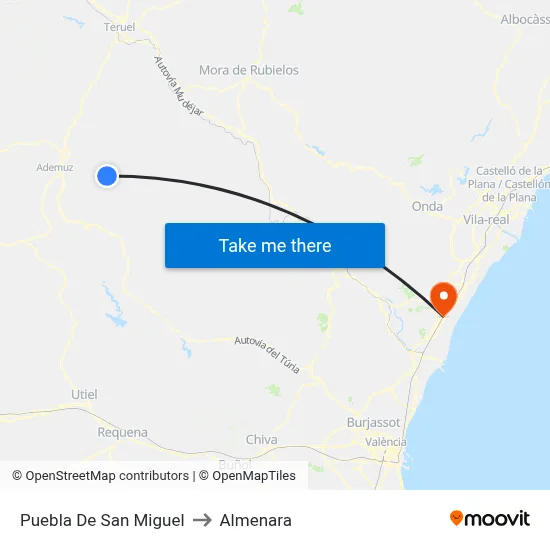 Puebla De San Miguel to Almenara map
