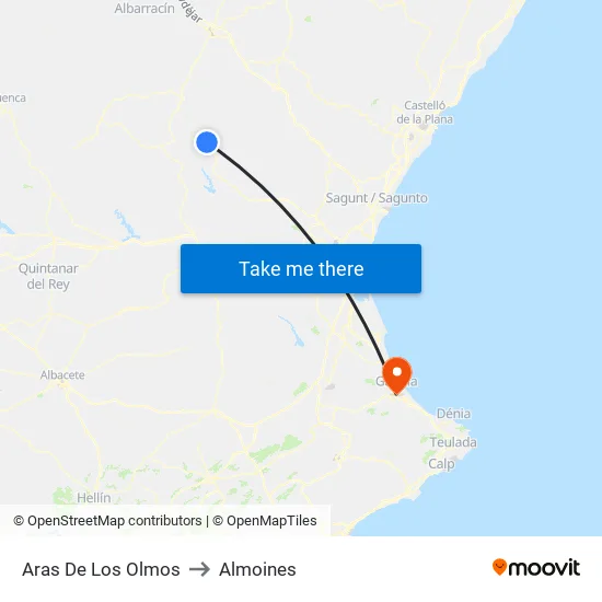 Aras De Los Olmos to Almoines map