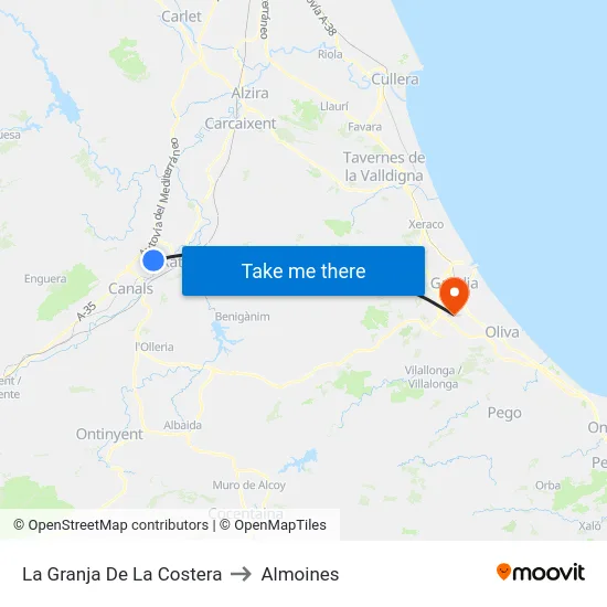 La Granja De La Costera to Almoines map