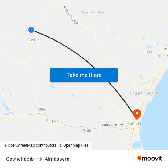 Castielfabib to Almàssera map