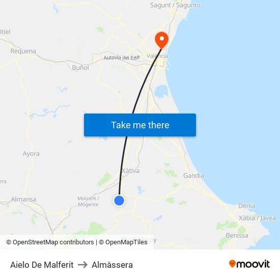 Aielo De Malferit to Almàssera map