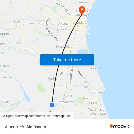 Alberic to Almàssera map
