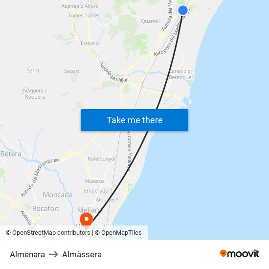 Almenara to Almàssera map