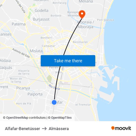 Alfafar-Benetússer to Almàssera map
