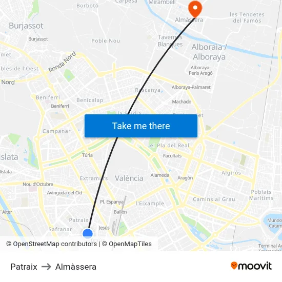 Patraix to Almàssera map