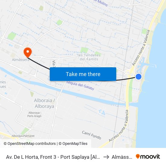 Av. De L Horta, Front 3 - Port Saplaya [Alboraia] to Almàssera map