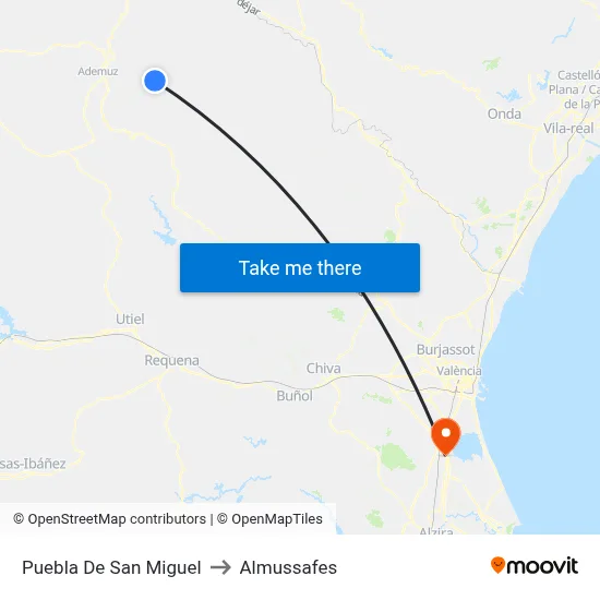Puebla De San Miguel to Almussafes map