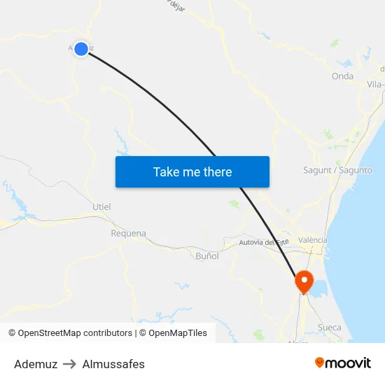 Ademuz to Almussafes map