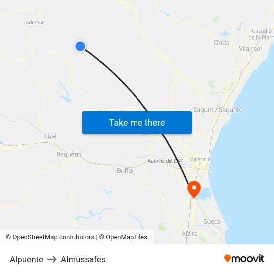 Alpuente to Almussafes map