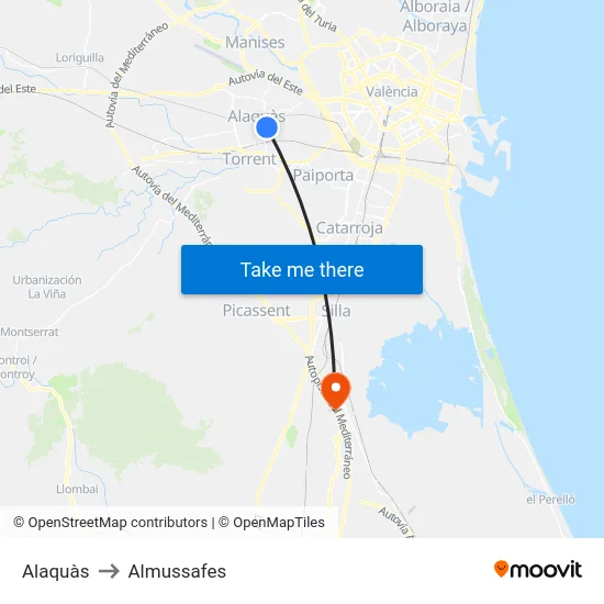 Alaquàs to Almussafes map