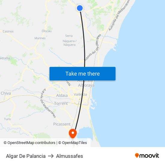 Algar De Palancia to Almussafes map