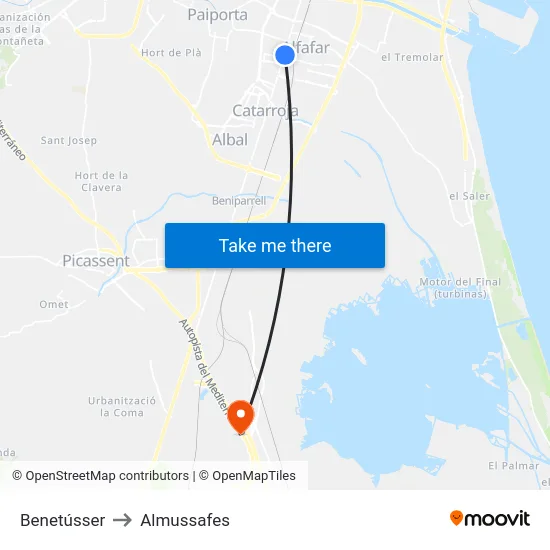 Benetússer to Almussafes map