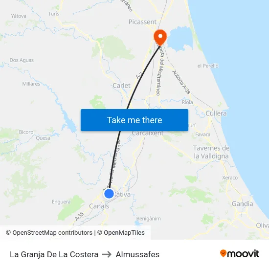 La Granja De La Costera to Almussafes map