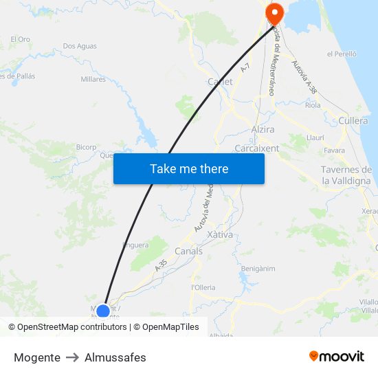 Mogente to Almussafes map
