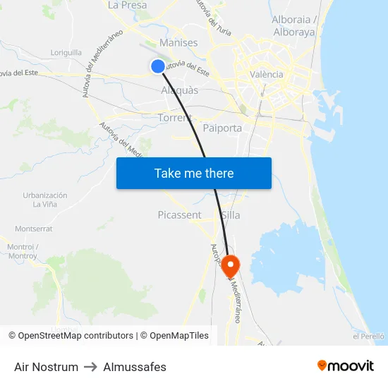 Air Nostrum to Almussafes map