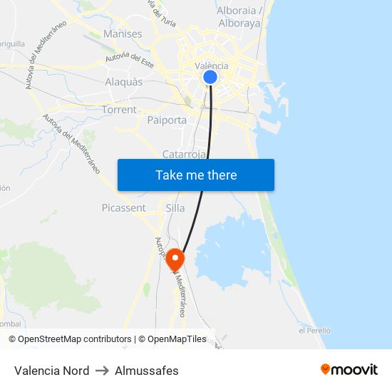 Valencia Nord to Almussafes map