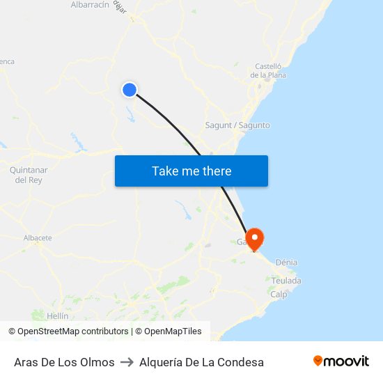 Aras De Los Olmos to Alquería De La Condesa map