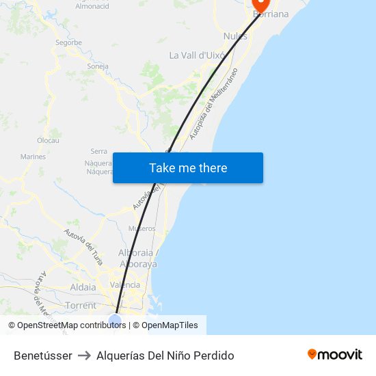 Benetússer to Alquerías Del Niño Perdido map