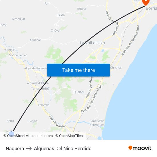 Náquera to Alquerías Del Niño Perdido map