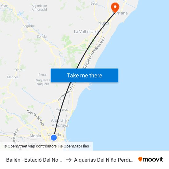 Bailén - Estació Del Nord to Alquerías Del Niño Perdido map