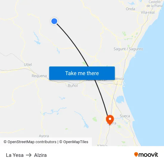 La Yesa to Alzira map