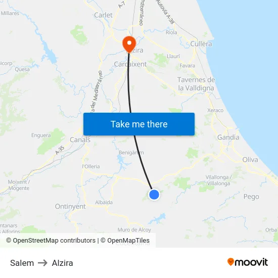 Salem to Alzira map
