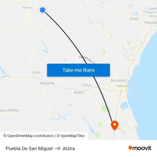Puebla De San Miguel to Alzira map