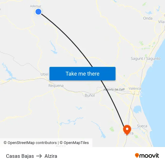 Casas Bajas to Alzira map