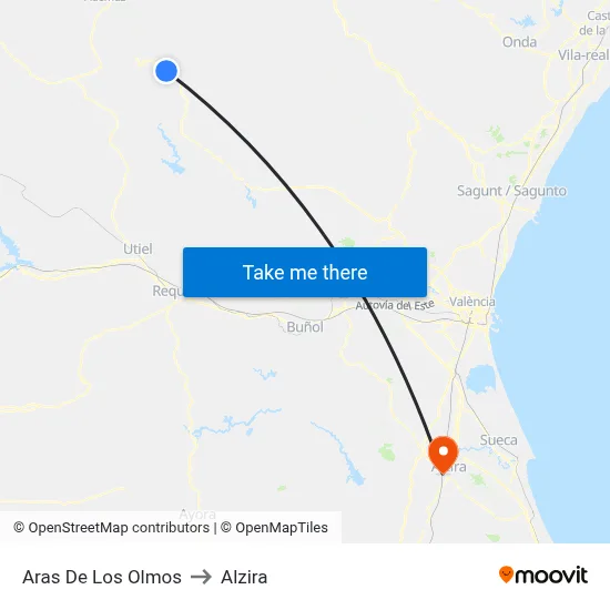 Aras De Los Olmos to Alzira map