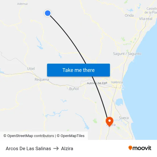 Arcos De Las Salinas to Alzira map
