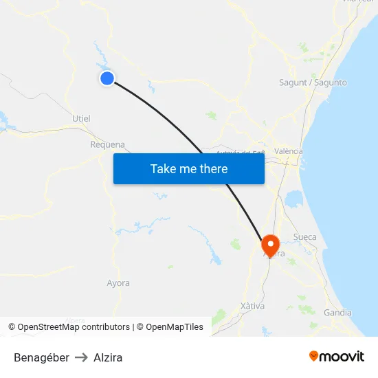Benagéber to Alzira map