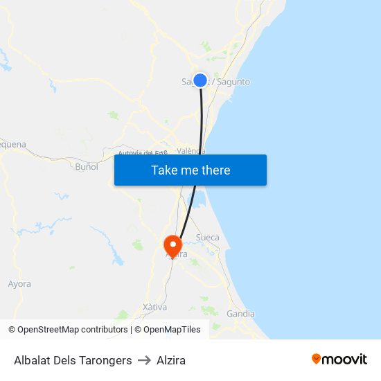 Albalat Dels Tarongers to Alzira map