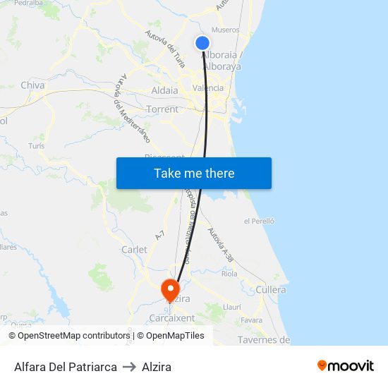 Alfara Del Patriarca to Alzira map