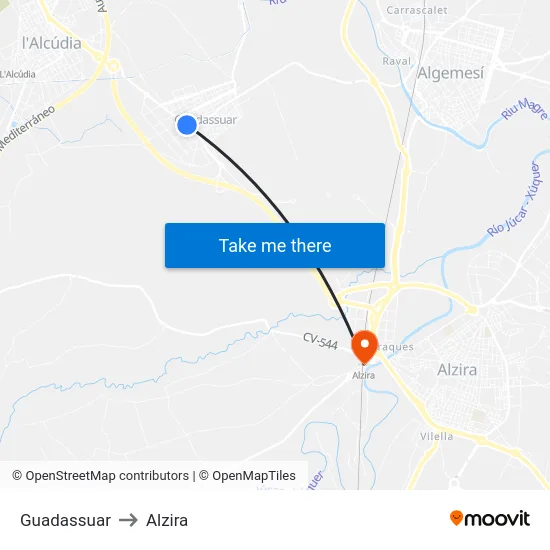 Guadassuar to Alzira map