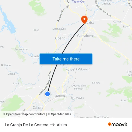 La Granja De La Costera to Alzira map