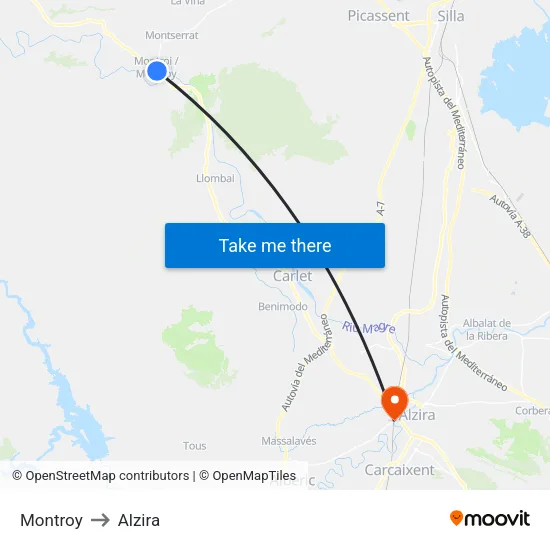 Montroy to Alzira map