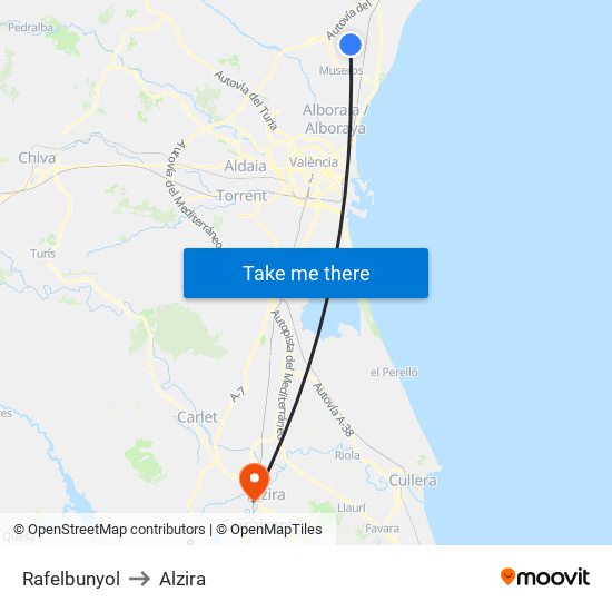 Rafelbunyol to Alzira map