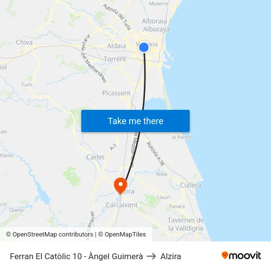 València. Gran Vía Fernando El Católico, 10 to Alzira map