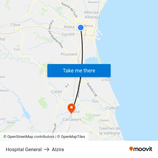 Hospital General to Alzira map