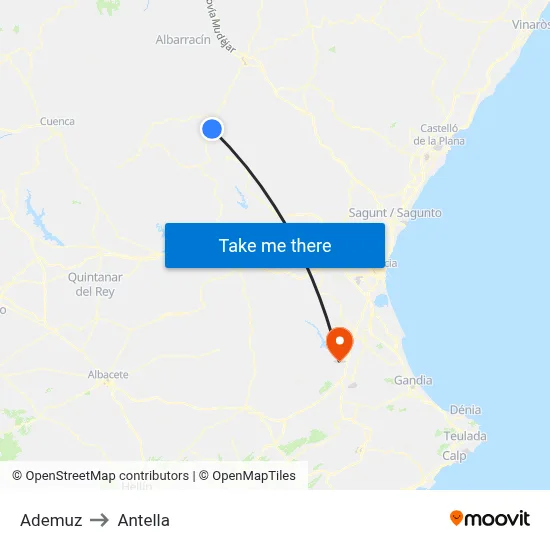 Ademuz to Antella map