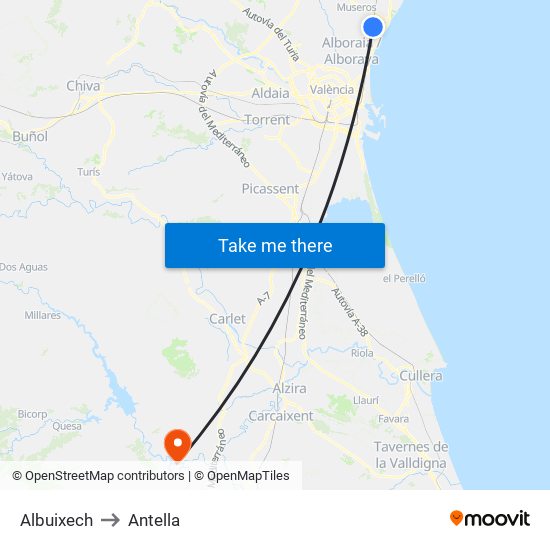 Albuixech to Antella map