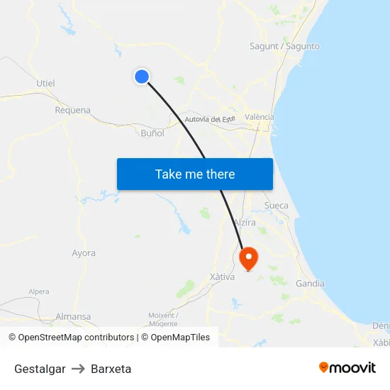 Gestalgar to Barxeta map